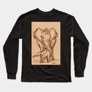 Little One: Mama & Baby Elephant Watercolor Painting #10 Long Sleeve T-Shirt